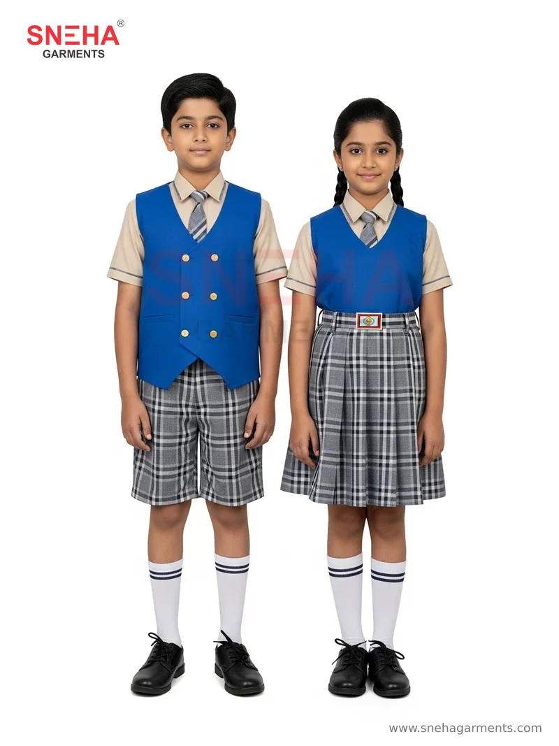 Blue Vest & Check Uniform Set