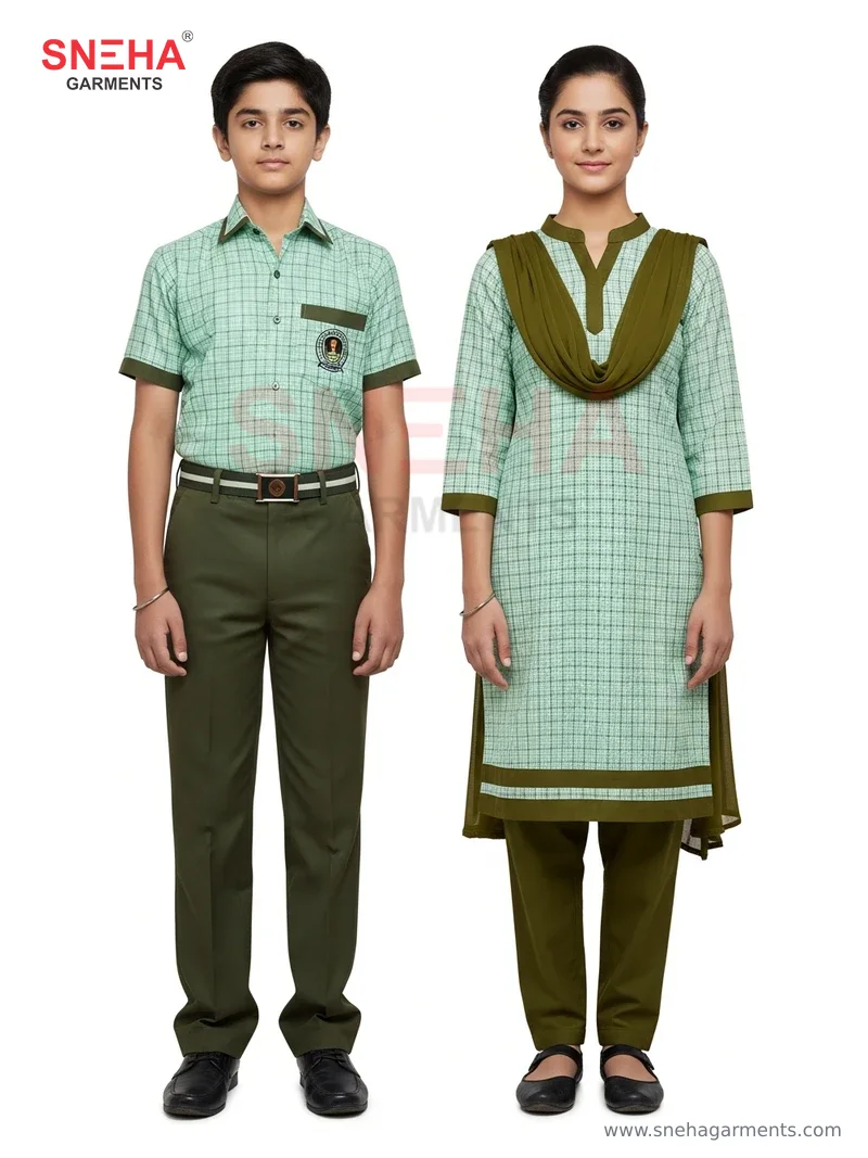 Mint & Olive Check Punjabi Kurta Salwar