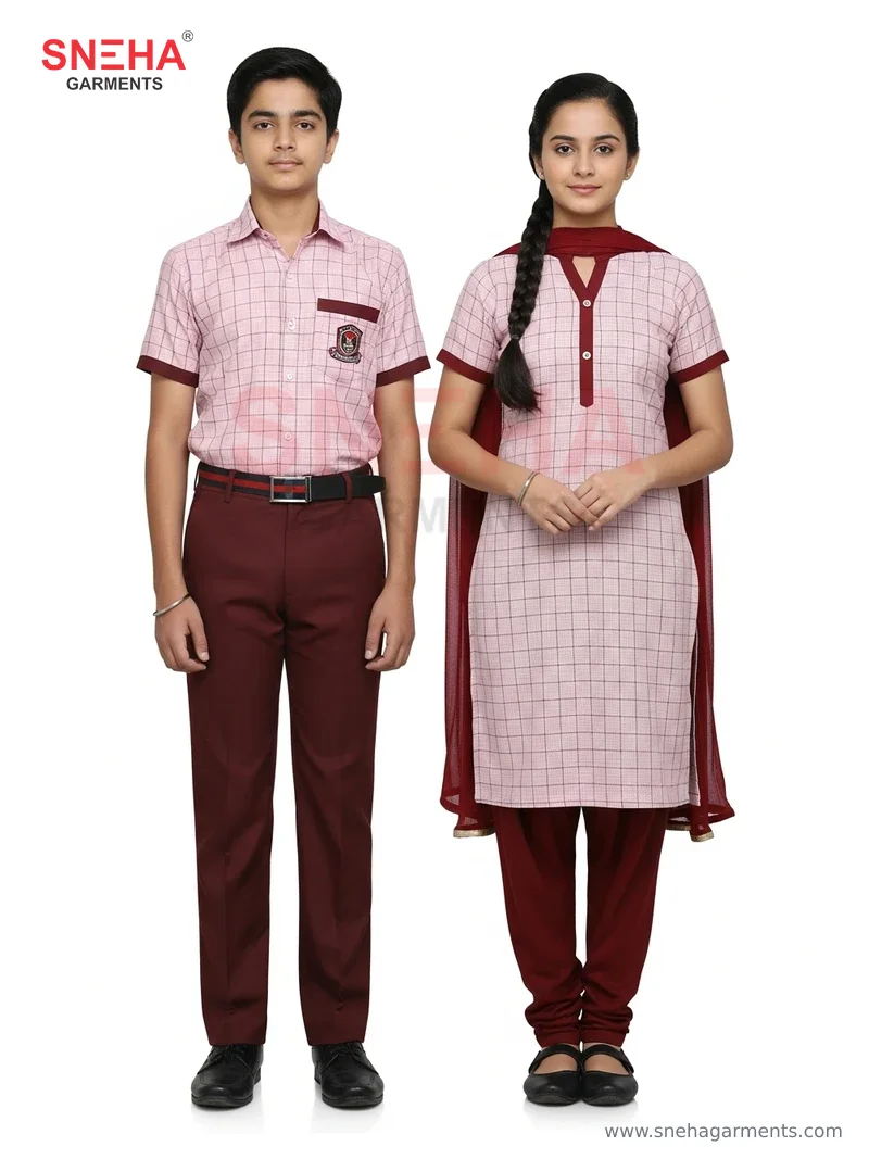 Pink & Maroon Check Punjabi Kurta Salwar