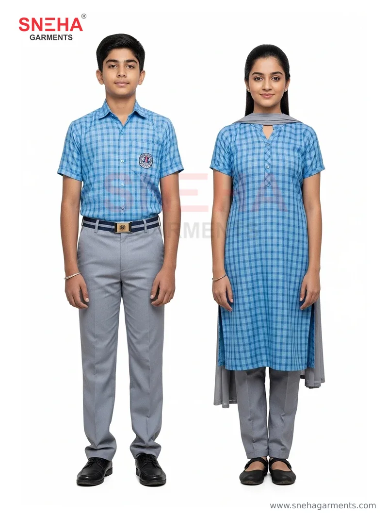Sky Blue & Grey Check Punjabi Kurta Salwar