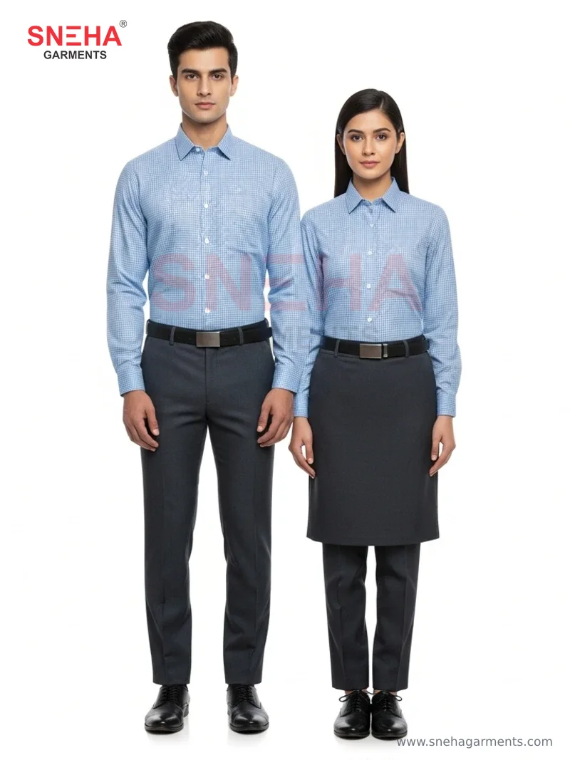 Blue Check Shirt & Charcoal Trousers
