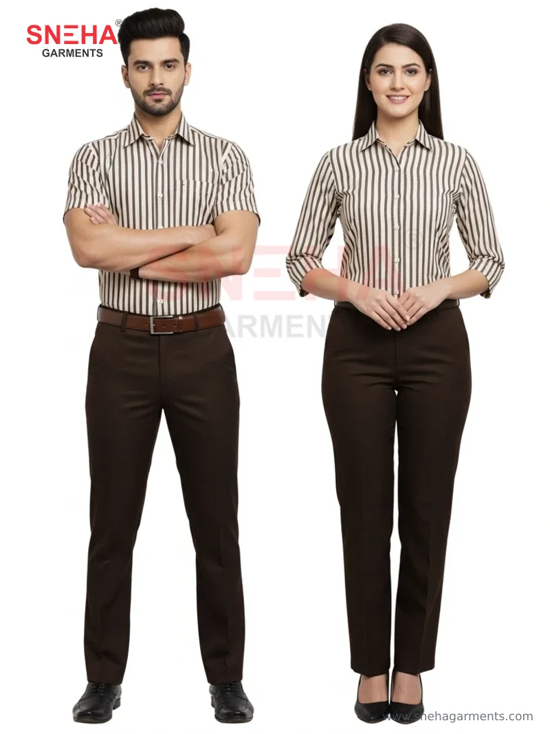 Cream & Dark Brown Striped Half Sleeve Shirt Uniform