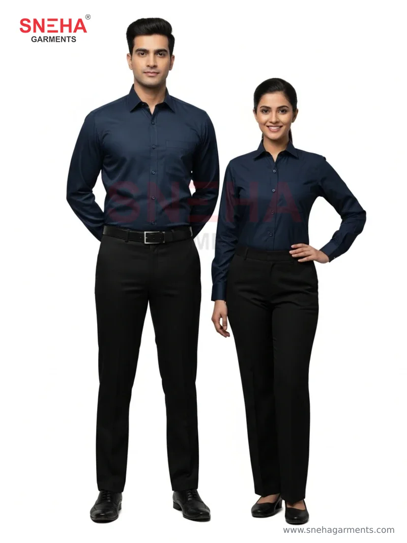 Dark Blue Shirt & Black Trousers