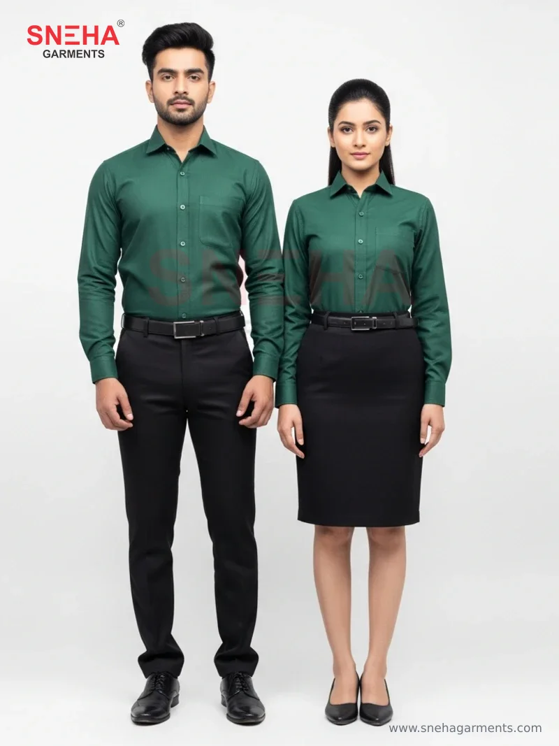 Dark Green Shirt & Black Trousers