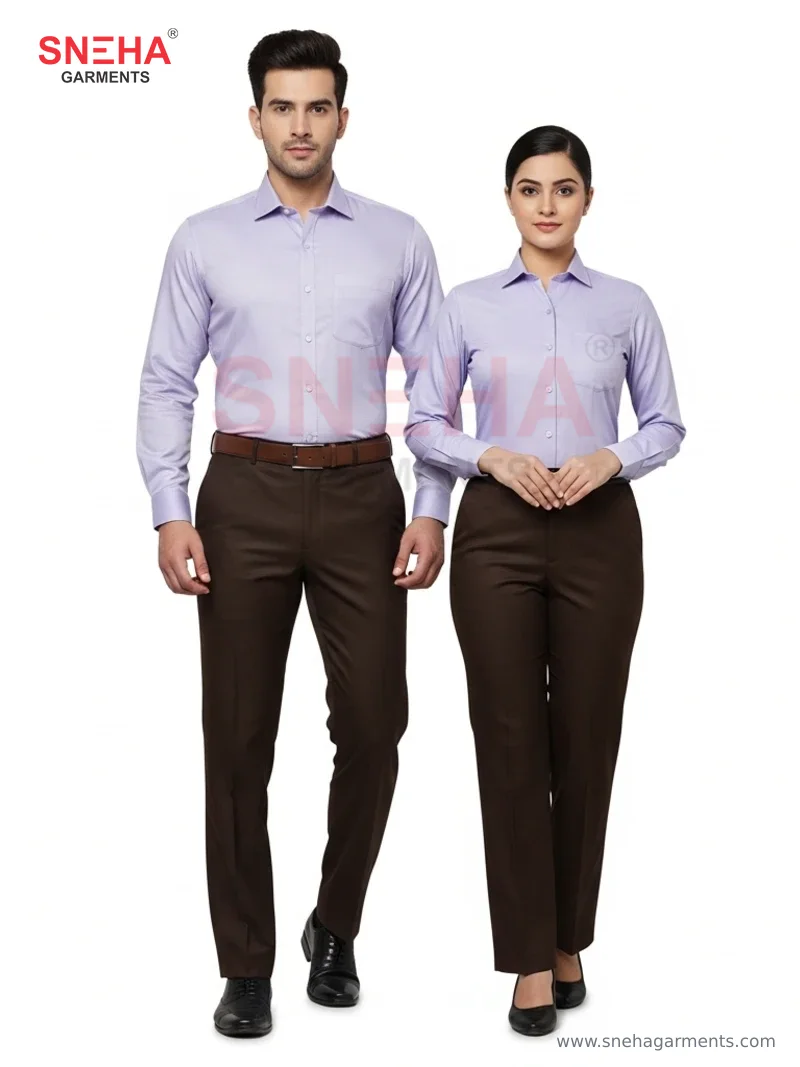 Lavender Shirt & Brown Trousers