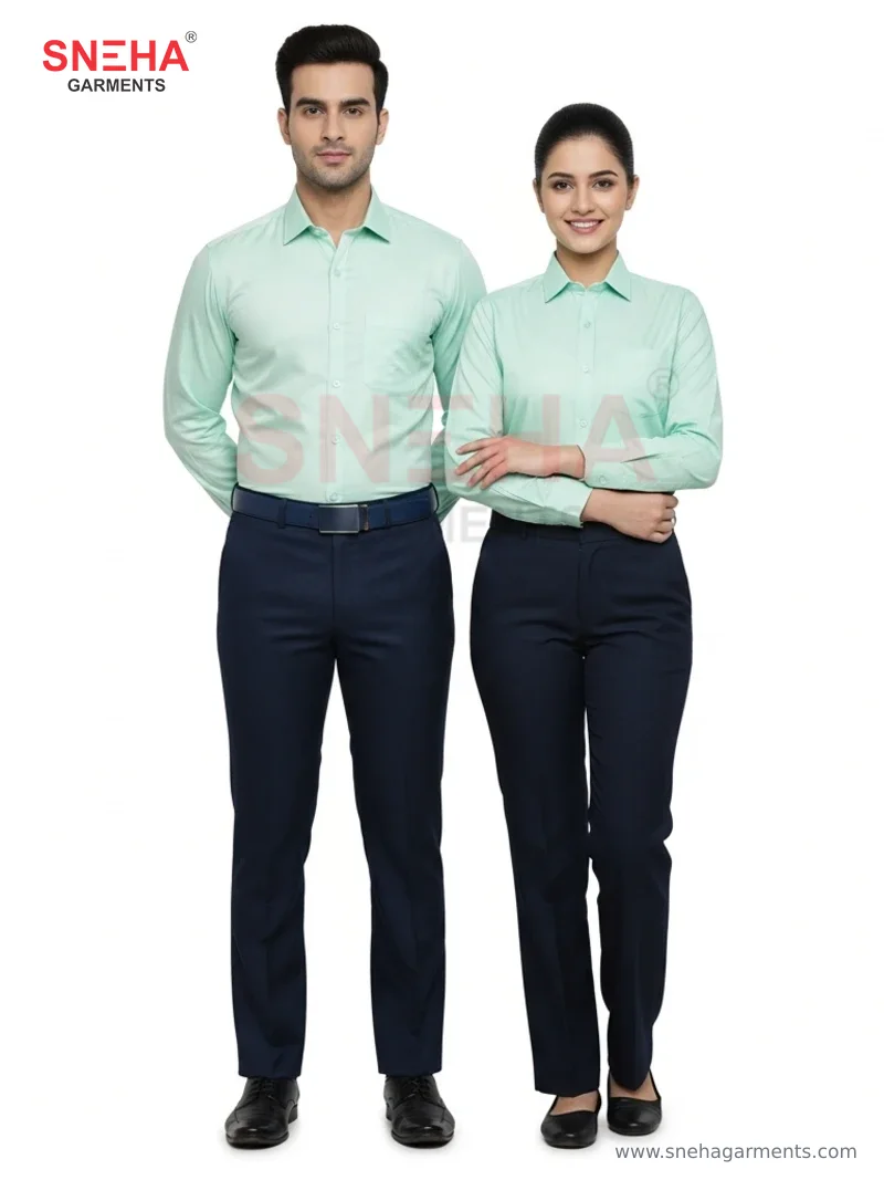 Mint Green Shirt & Navy Trousers