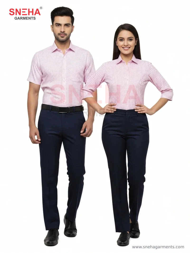 Light Pink Checks & Navy Half Sleeve Shirt Uniform