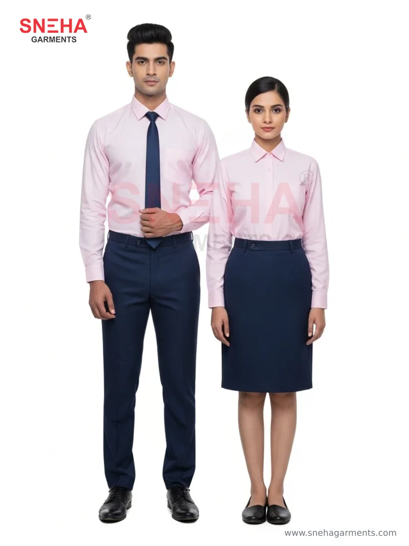 Pink Shirt & Navy Formal Trousers