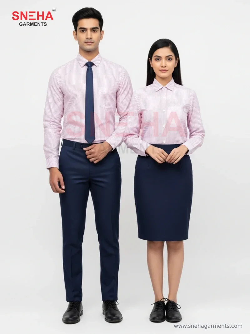 Pink Stripe Shirt & Navy Trousers