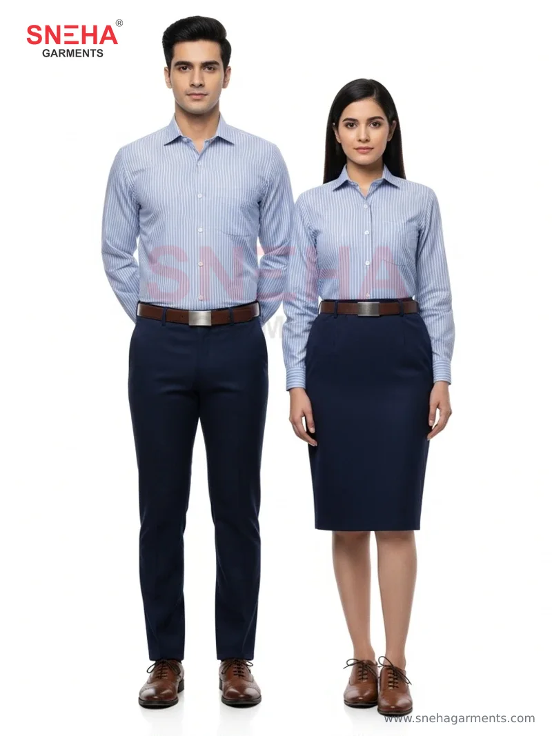 Blue Stripe Shirt & Navy Trousers