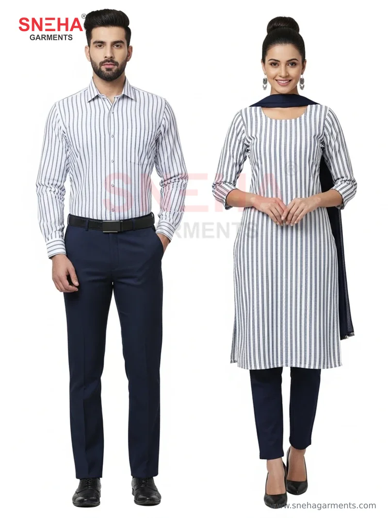 White Navy Striped Shirt & Matching Striped Salwar Kurta Uniform