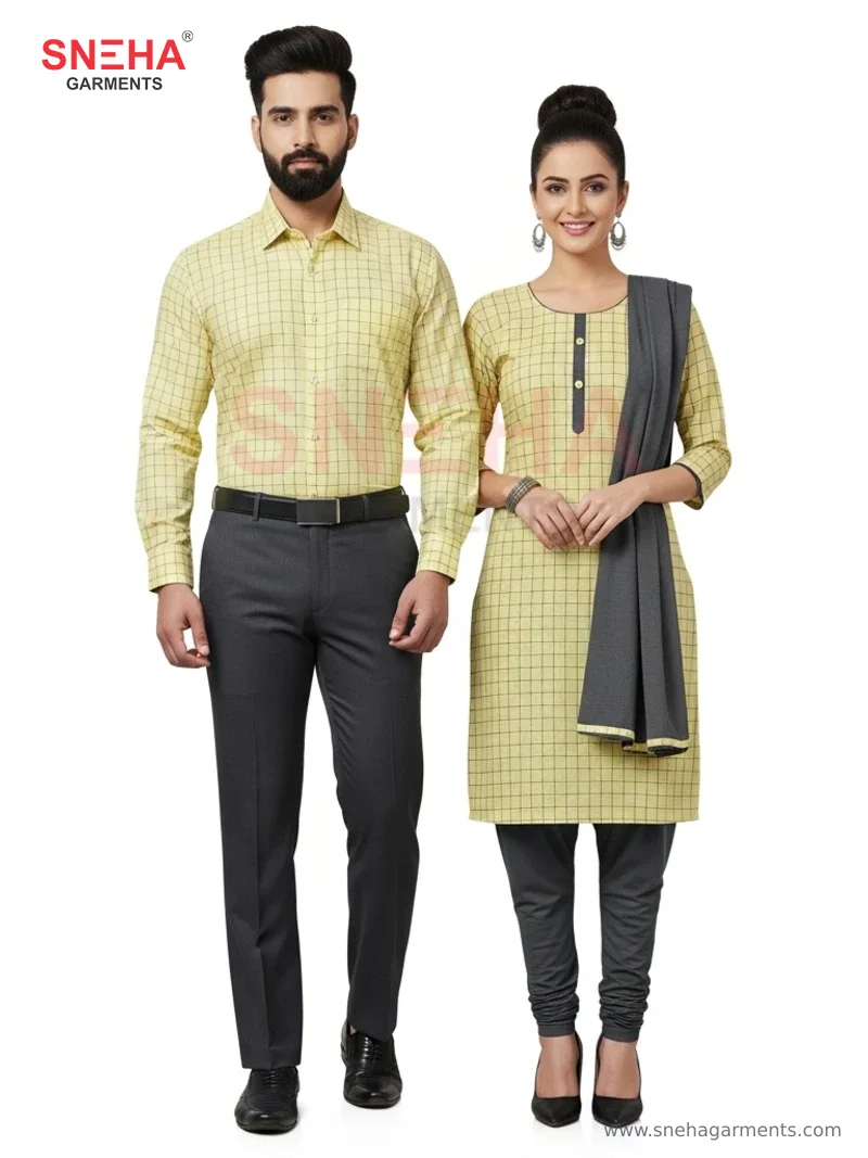 Light Yellow Checks Shirt & Matching Checks Salwar Kurta Uniform