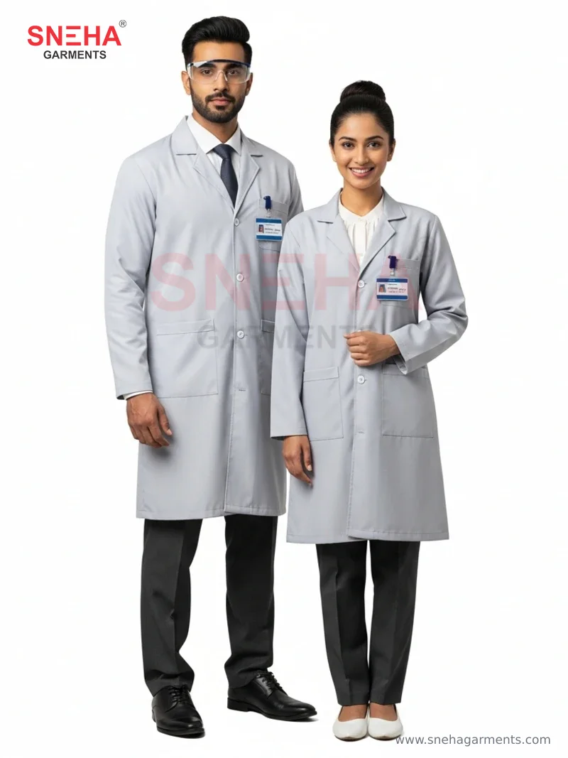 Grey Knee-Length Lab Coat