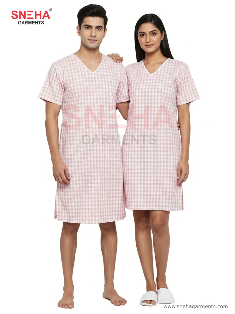 Patient Gown – Pink Check (Short)