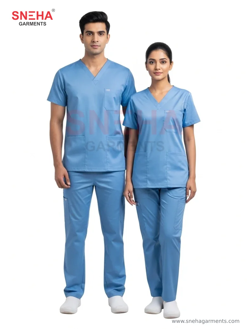Sky Blue V-Neck Scrub Set