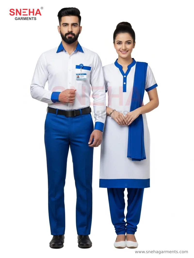White & Royal Blue Hospital Reception Uniform