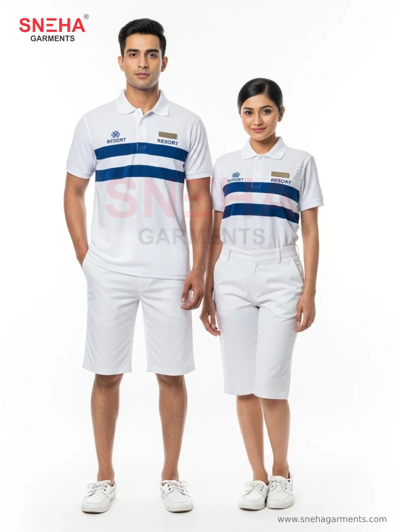 Hotel Cabana White & Navy Stripe Polo