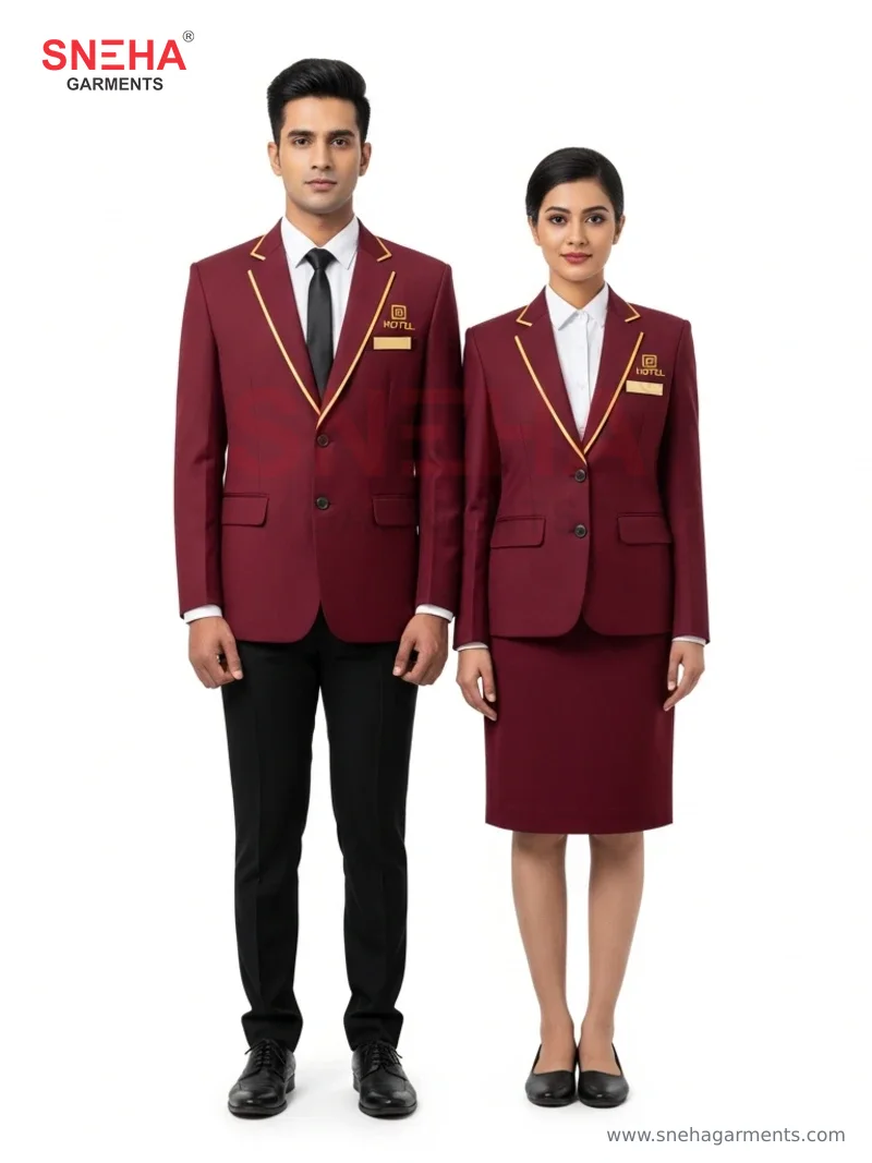 Hotel Front Desk Maroon Blazer Set