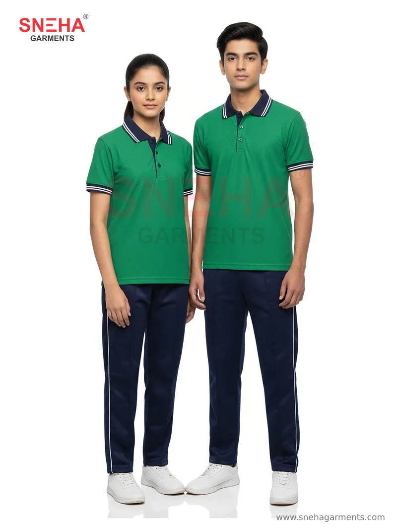 Green Polo + Navy Track Pant Set