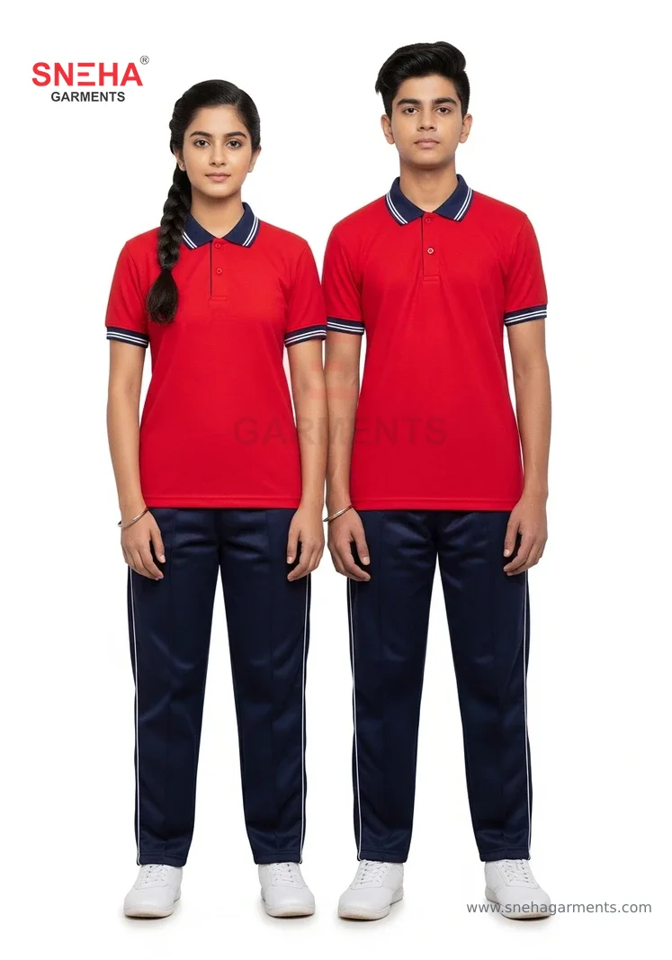 Red Polo + Navy Track Pant Set