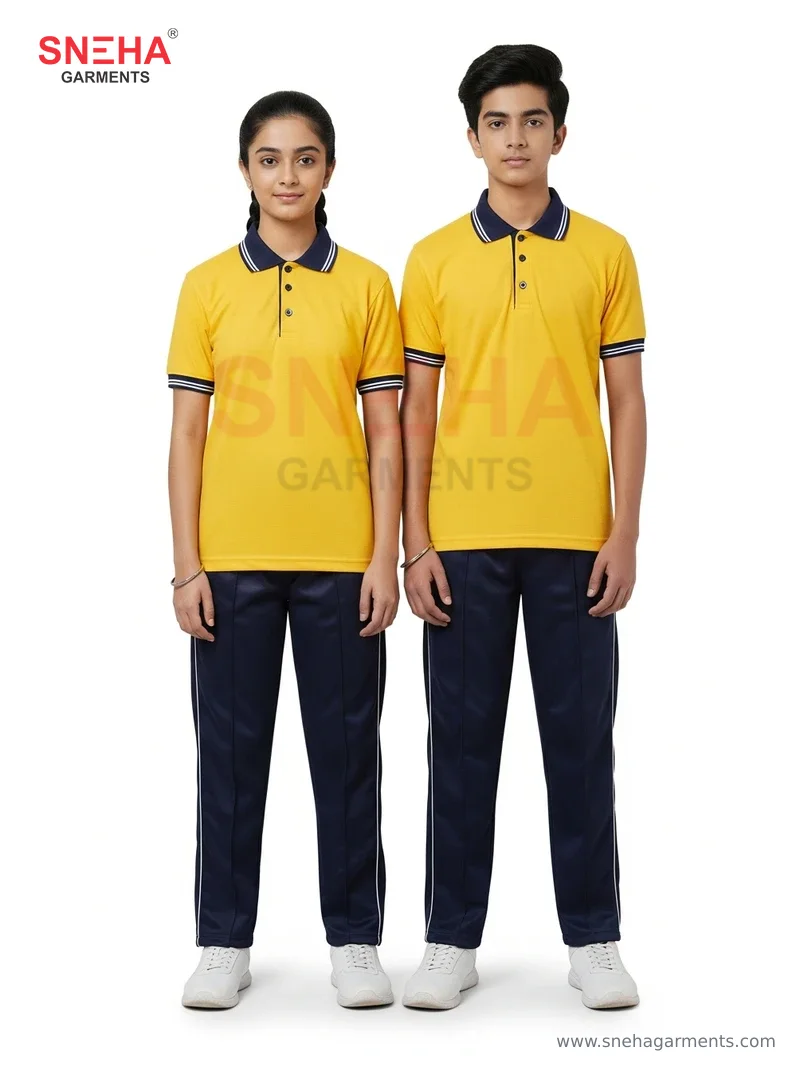Yellow Polo + Navy Track Pant Set