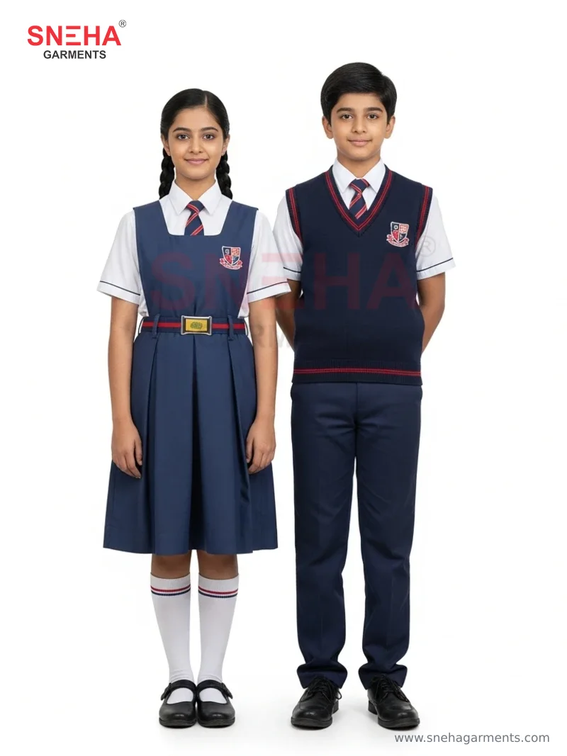 Convent Navy Pinafore with Sweater Vest
