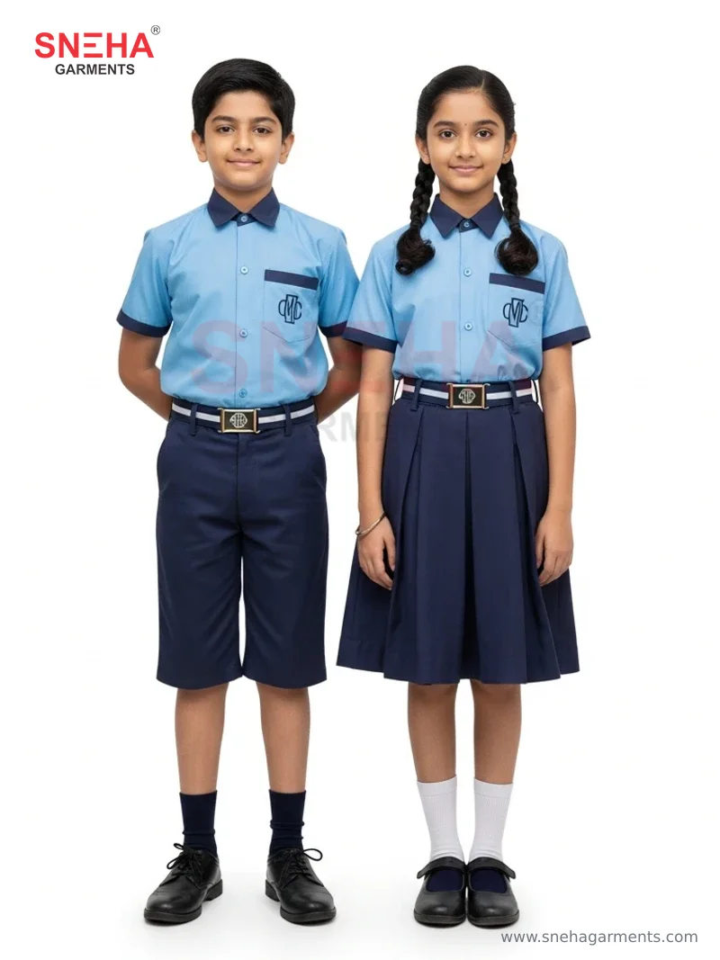 Sky Blue Half-Shirt & Navy Set