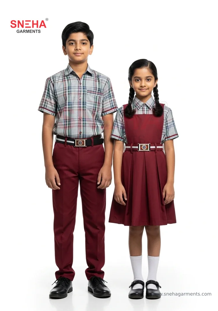 Multicheck Shirt & Maroon Uniform