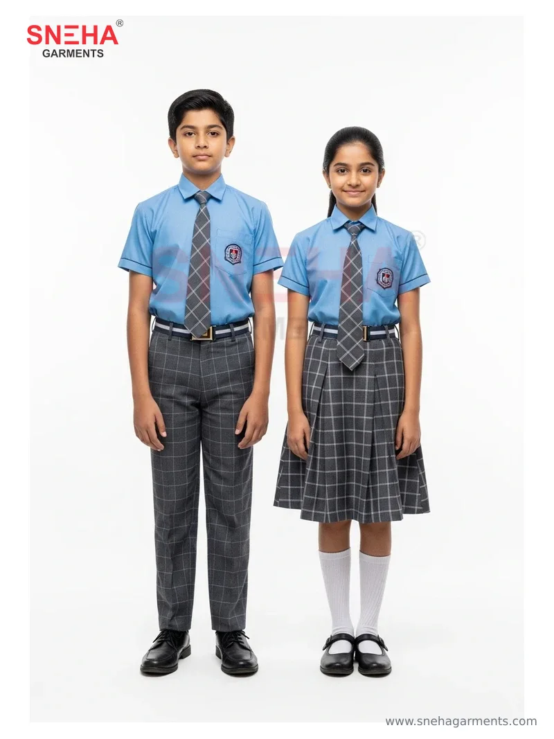 Sky Blue Shirt & Grey Check Uniform