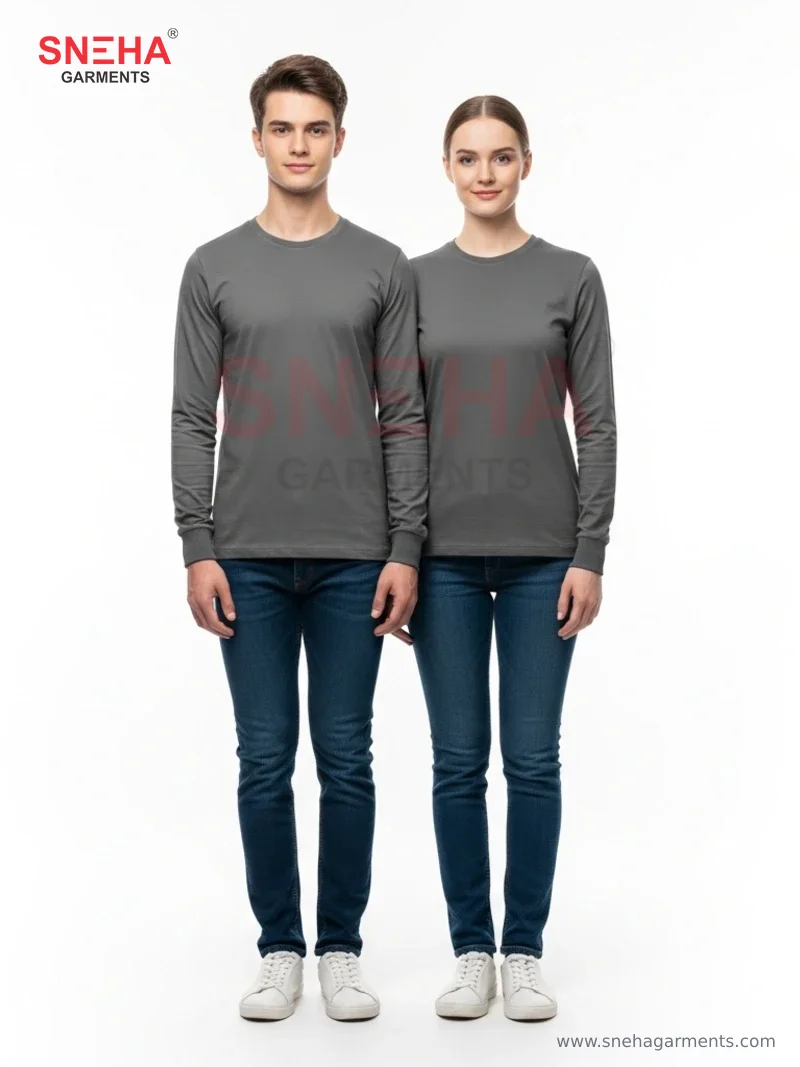 Full-Sleeve Charcoal Cotton T-Shirt