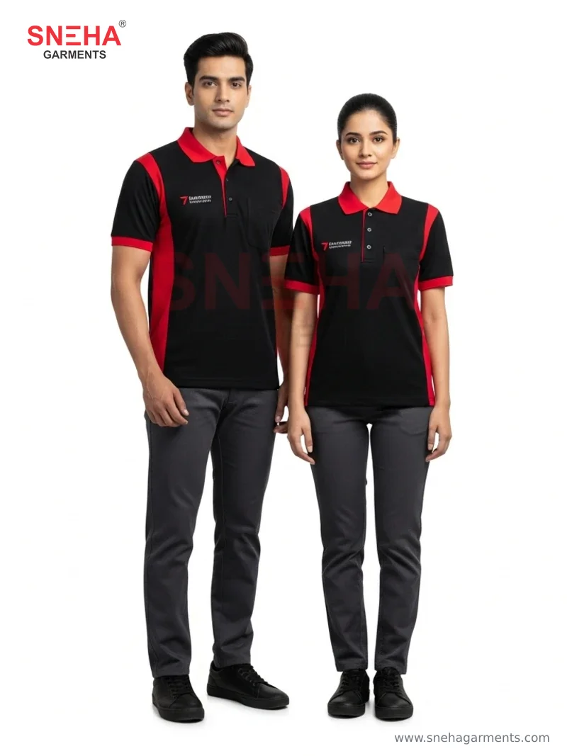 Black Polo with Red Side Panel