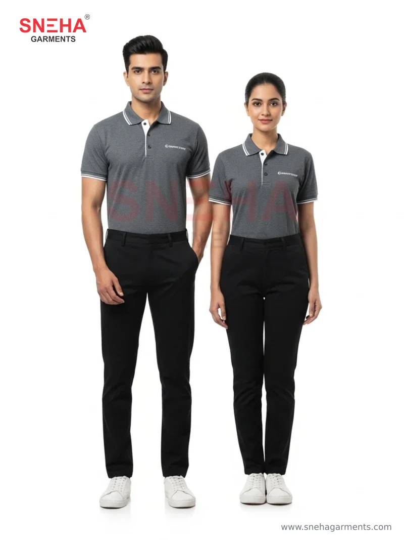 Charcoal Grey Polo with White Piping