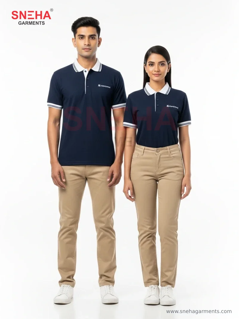 Navy Polo with White Collar