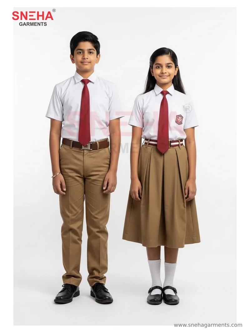 White Shirt & Khaki Maroon Tie Uniform