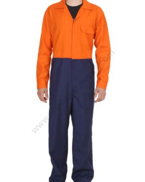 Orange & Navy Blue Industrial Full Shirt And Pant For Men