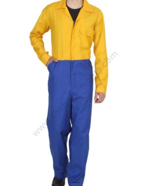 Yellow & Navy Blue Industrial Full Shirt And Pant For Men